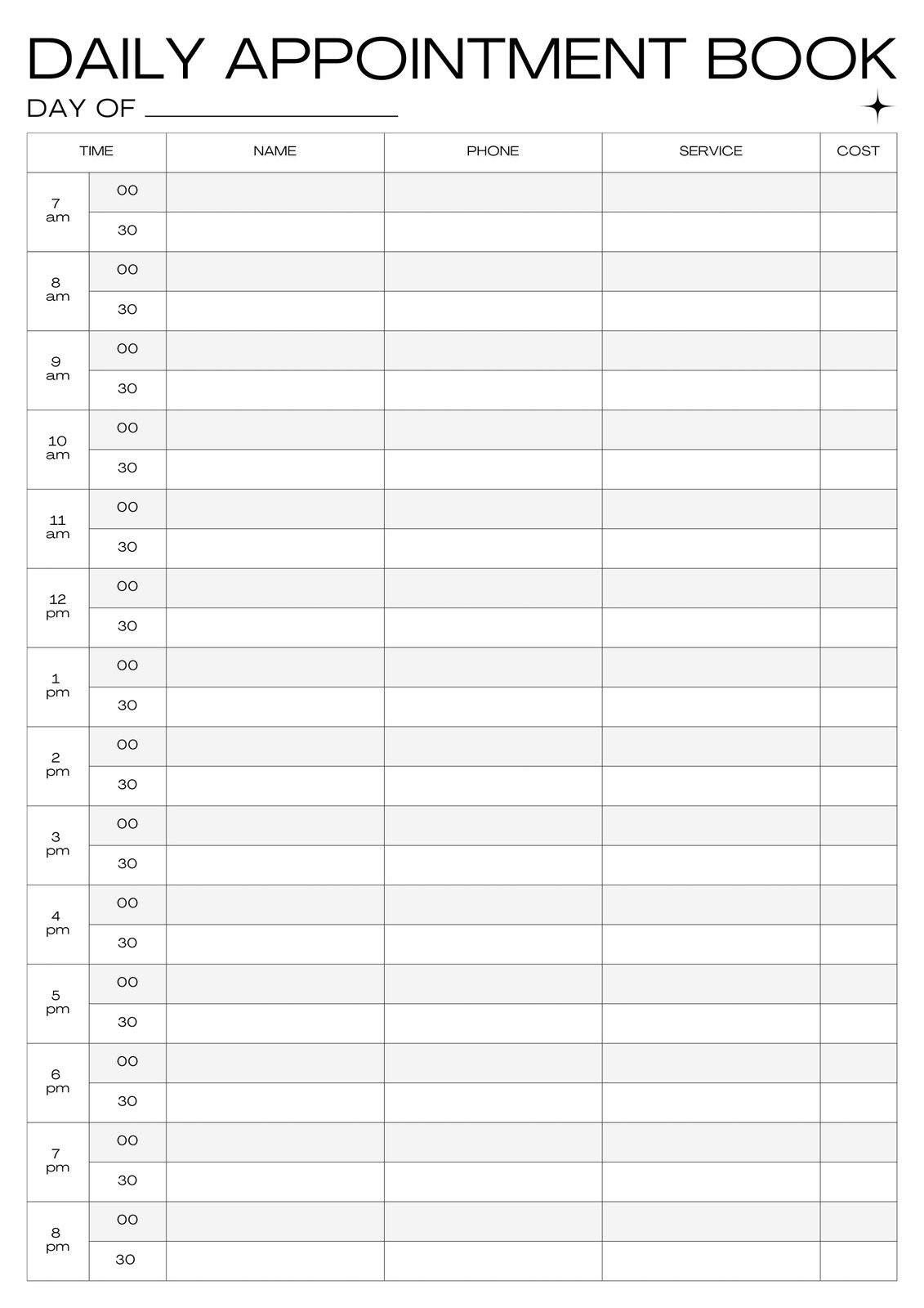 Free Printable Daily Appointment Schedule Template