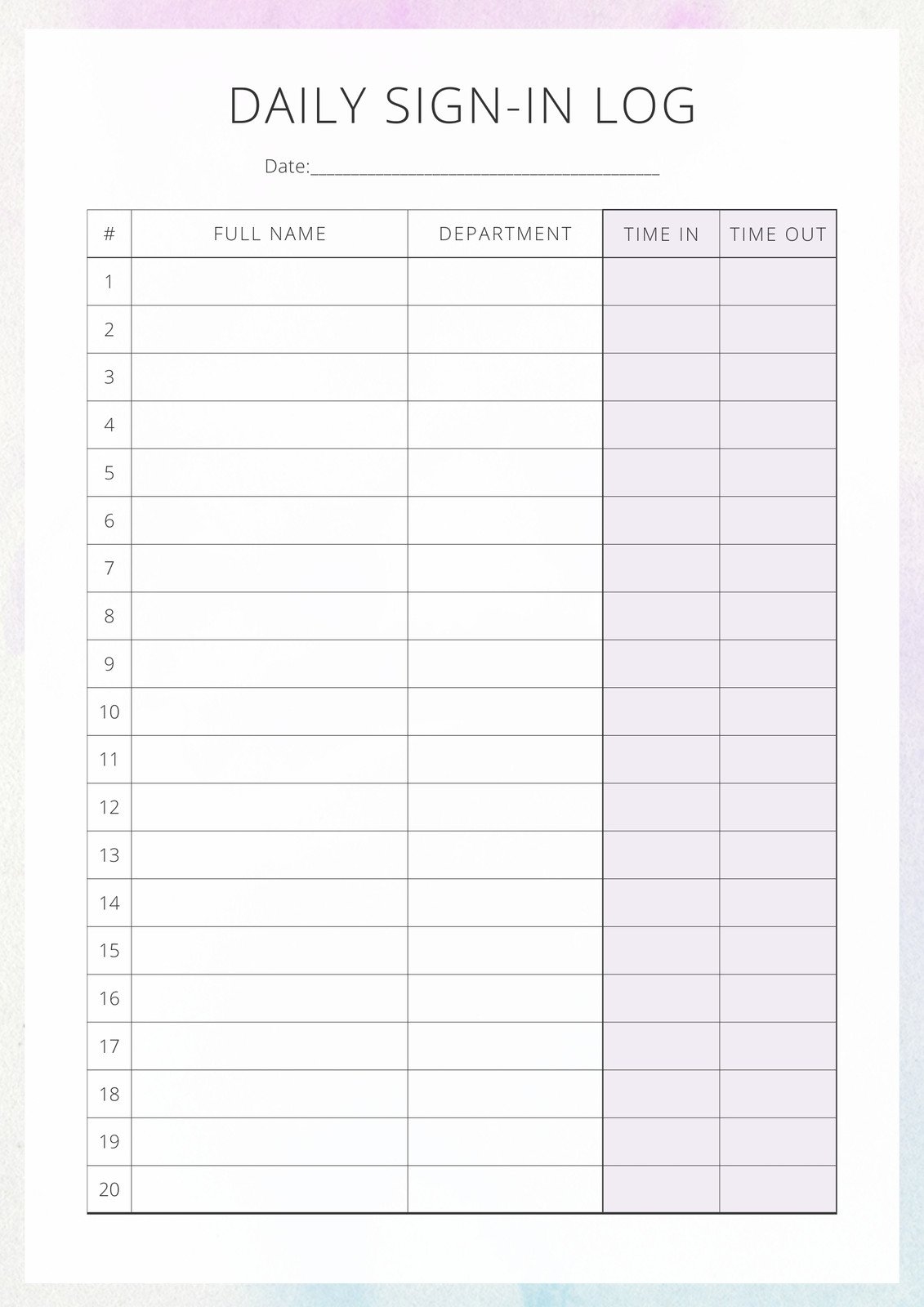 Printable Daily Activity Log Template