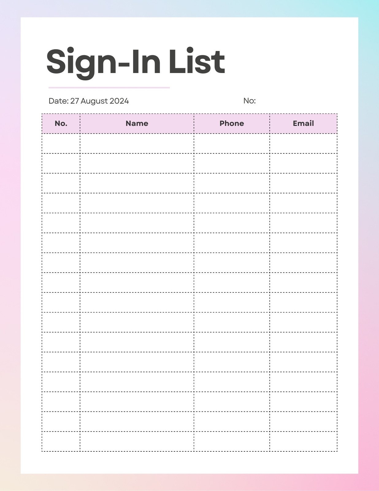 Printable Sign In Sheet Template