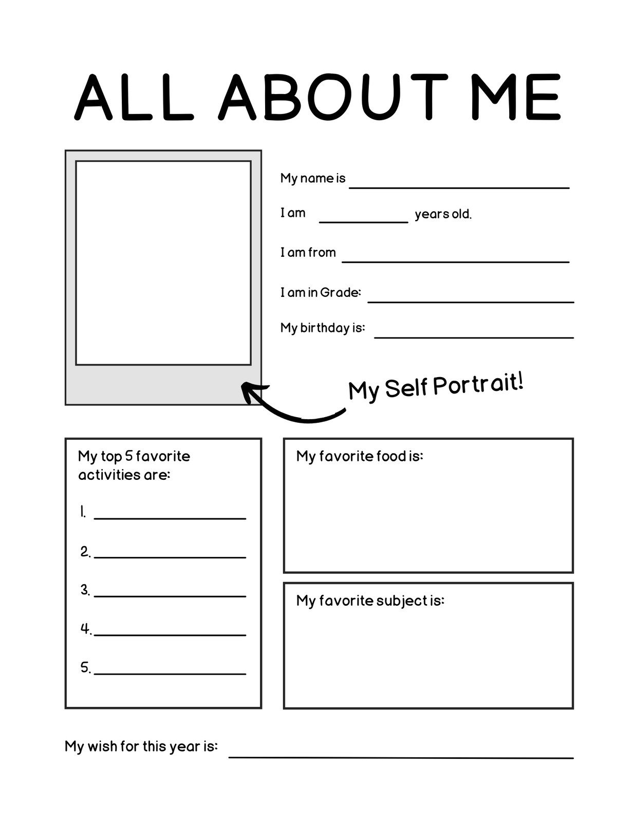 Printable All About Me Template