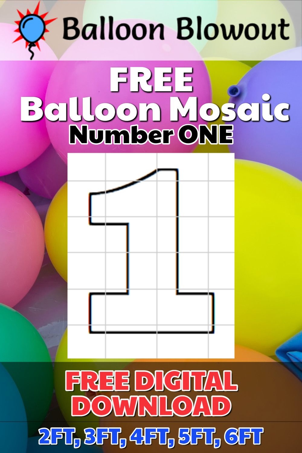 FREE Balloon Mosaic Number 1 ONE Template Frame Kit PDF Large Printable DIY 2ft 3ft 4ft 5ft 6ft