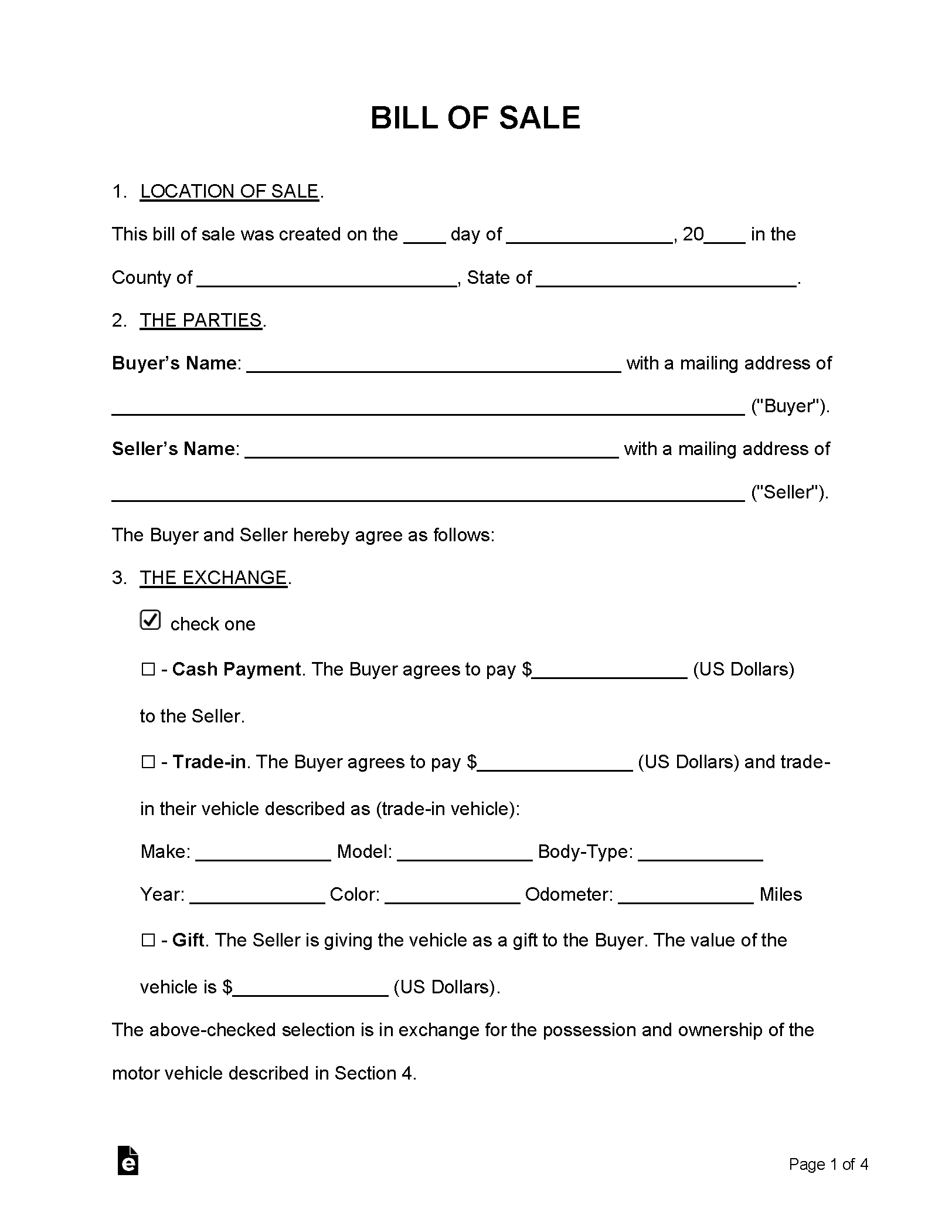 Free Bill Of Sale Forms PDF Word EForms