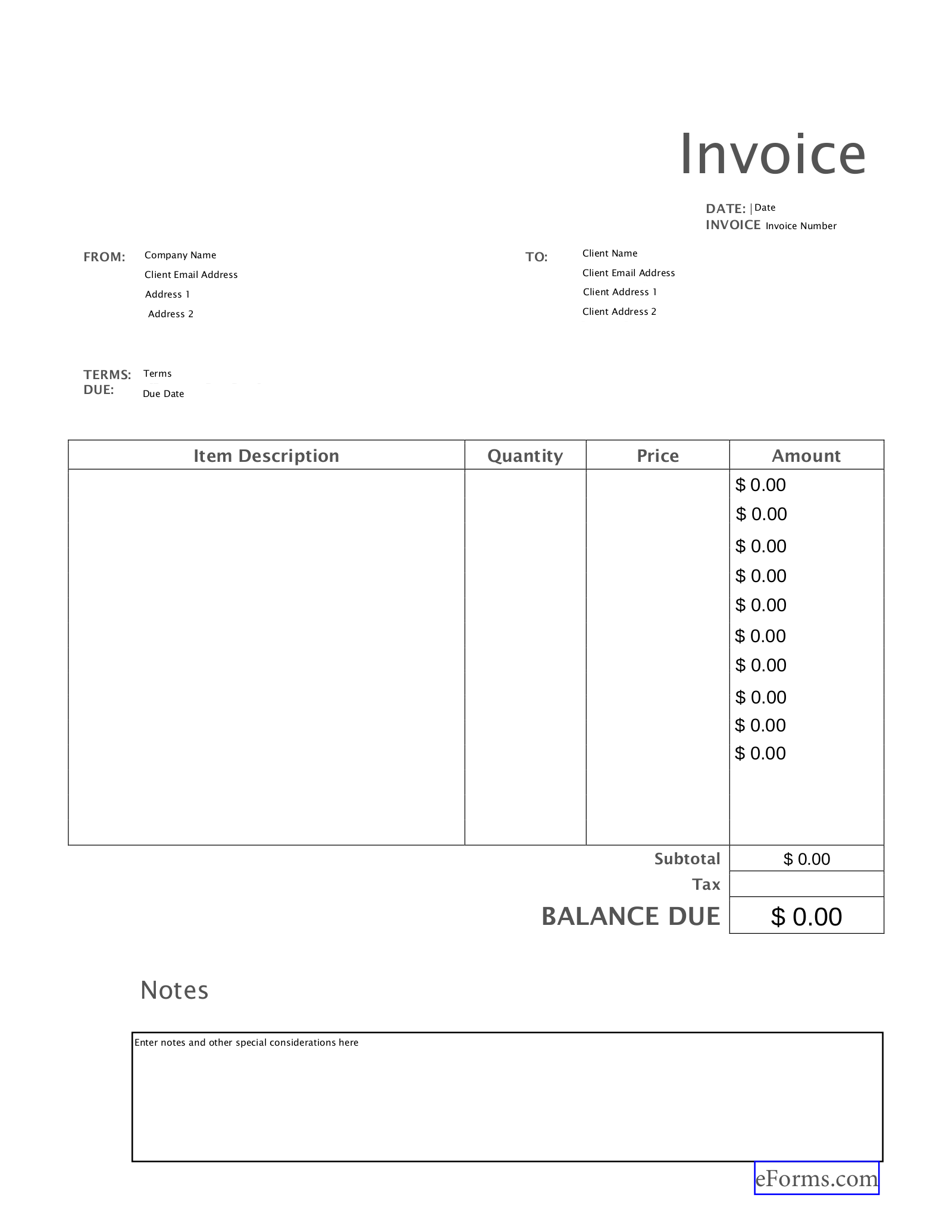 Free Blank Invoice Templates PDF EForms