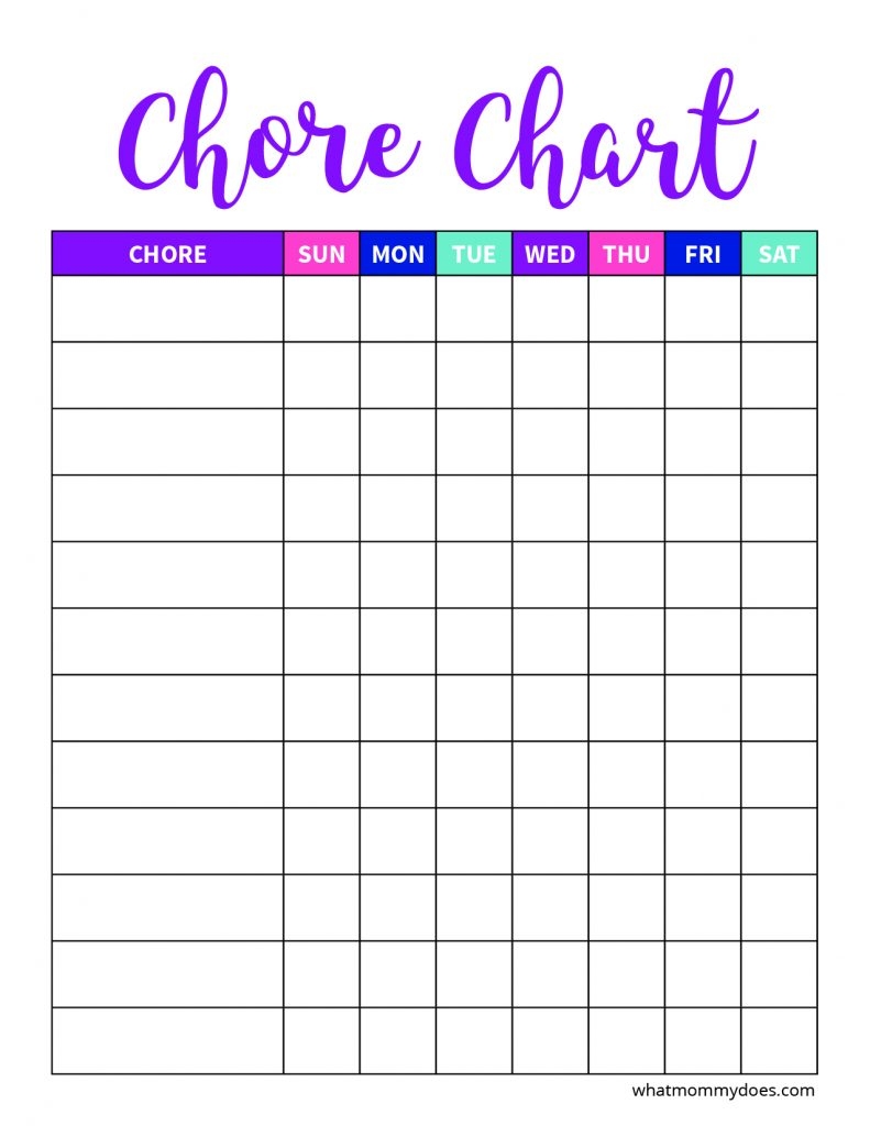 Free Chore Chart Template Printable