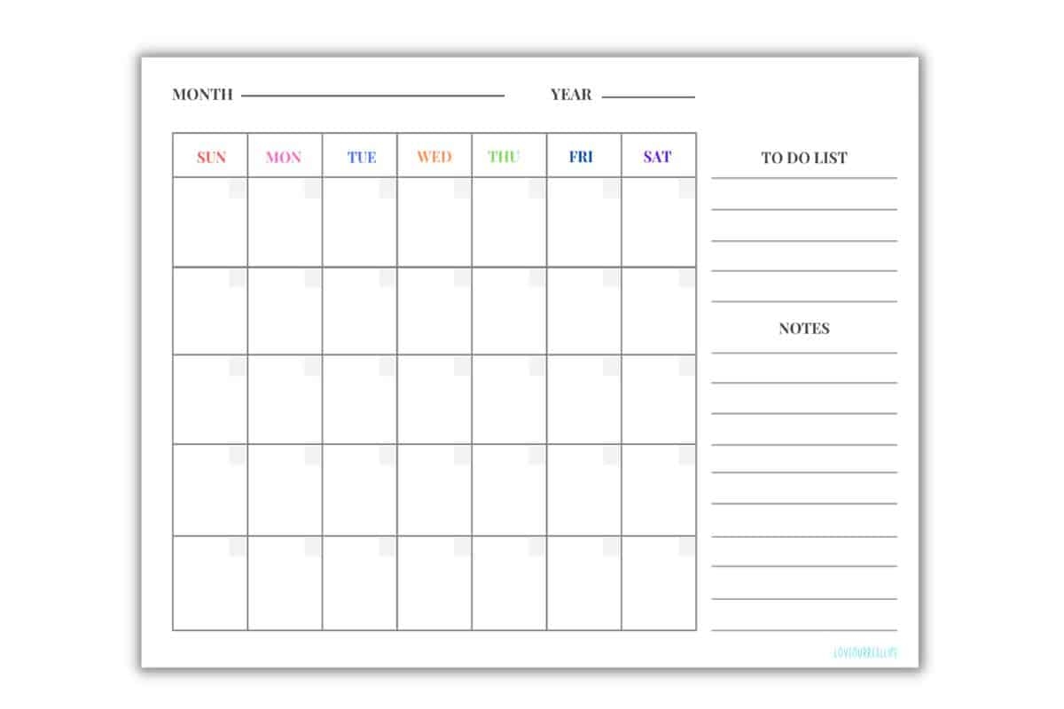 FREE Blank Undated Monthly Calendar Printable Template Love Our Real Life