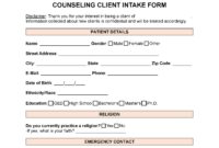 Free Counseling Intake Form PDF Word