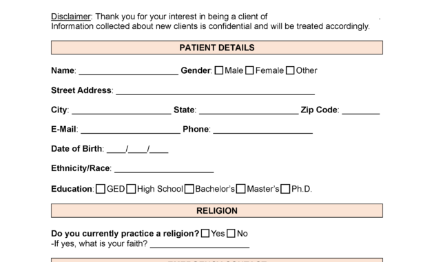 Printable Counselling Intake Form Template - Printables Template Free