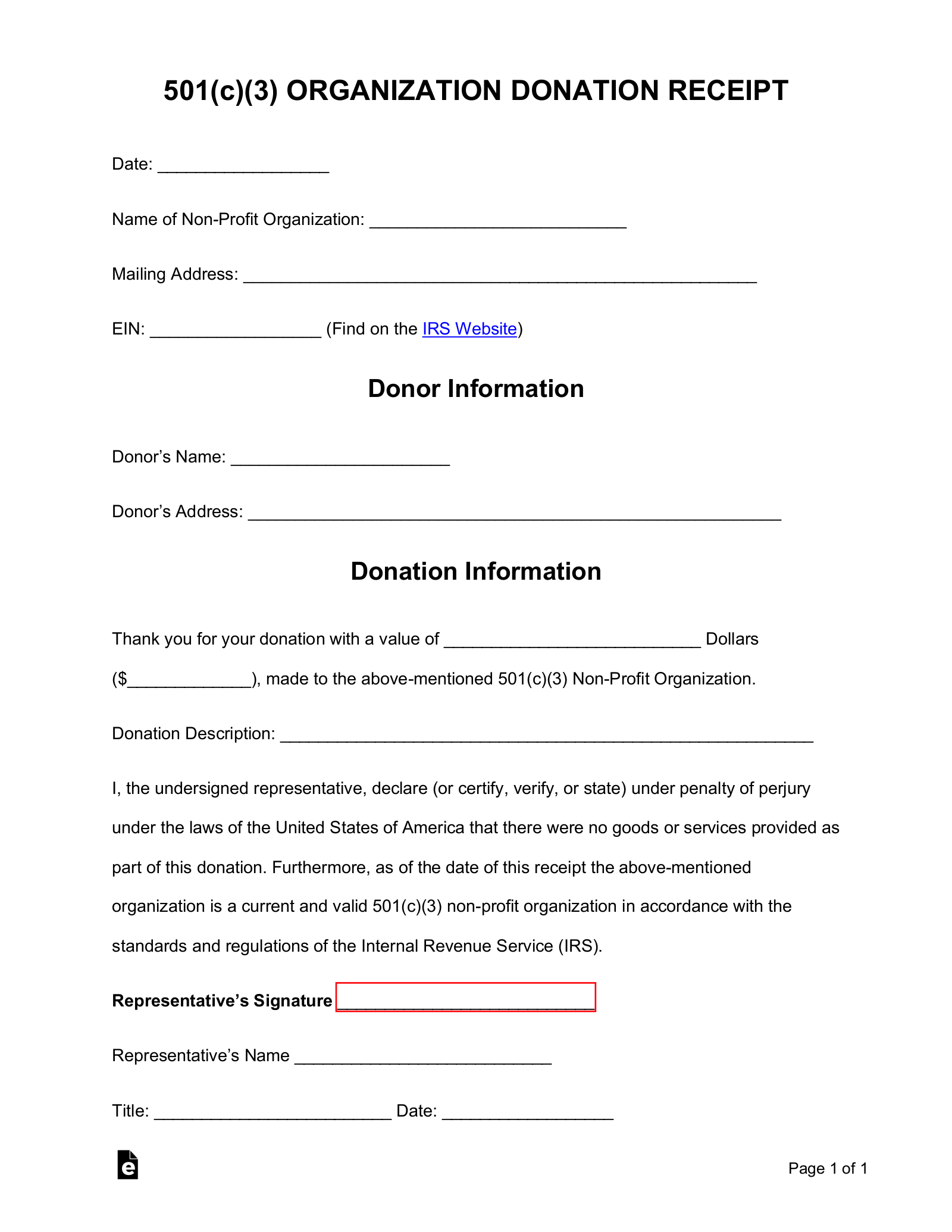 Free Donation Receipt Template 501 c 3 PDF Word EForms