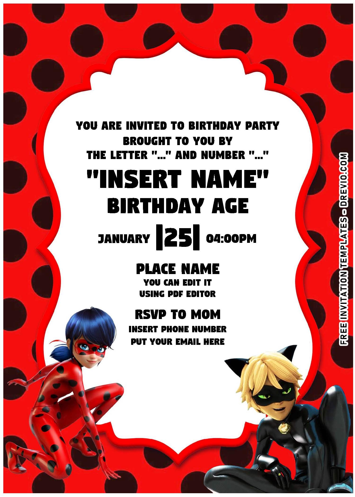 Free Editable PDF Miraculous Ladybug Cat Noir Strikeback Birthday Invitation Templates Drevio Free And Printable Custom Invitation Templates