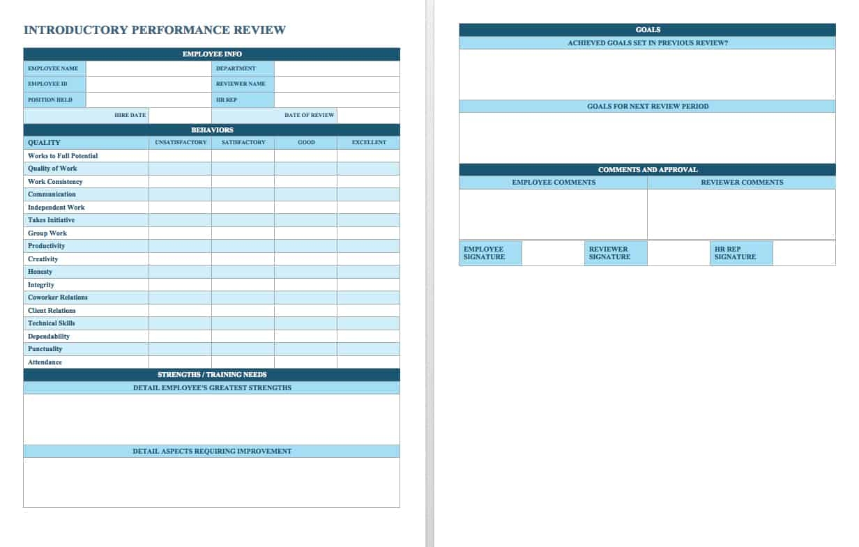 Printable Employee Performance Review Template