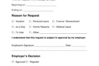 Free Employee Time Off Vacation Request Form PDF Word EForms