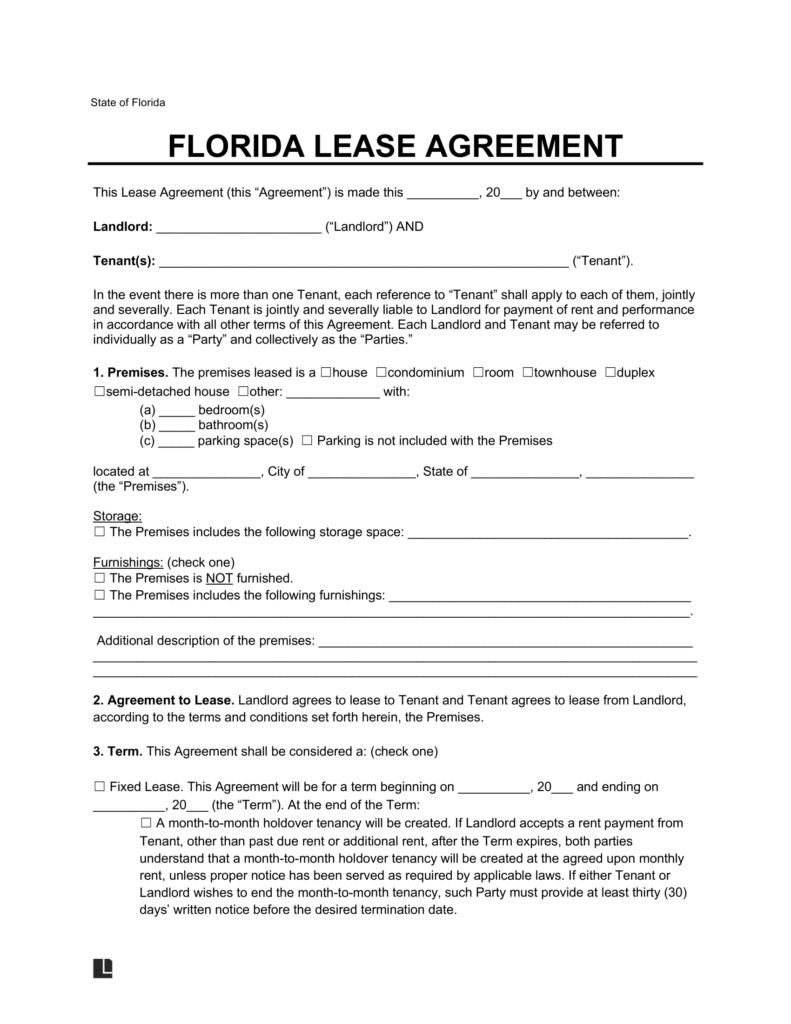 Free Florida Lease Agreement Templates 6 PDF Word