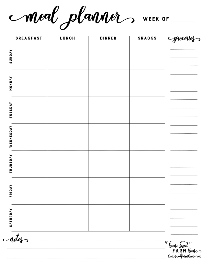 Free Meal Planner Template Printable Home Sweet Farm Home