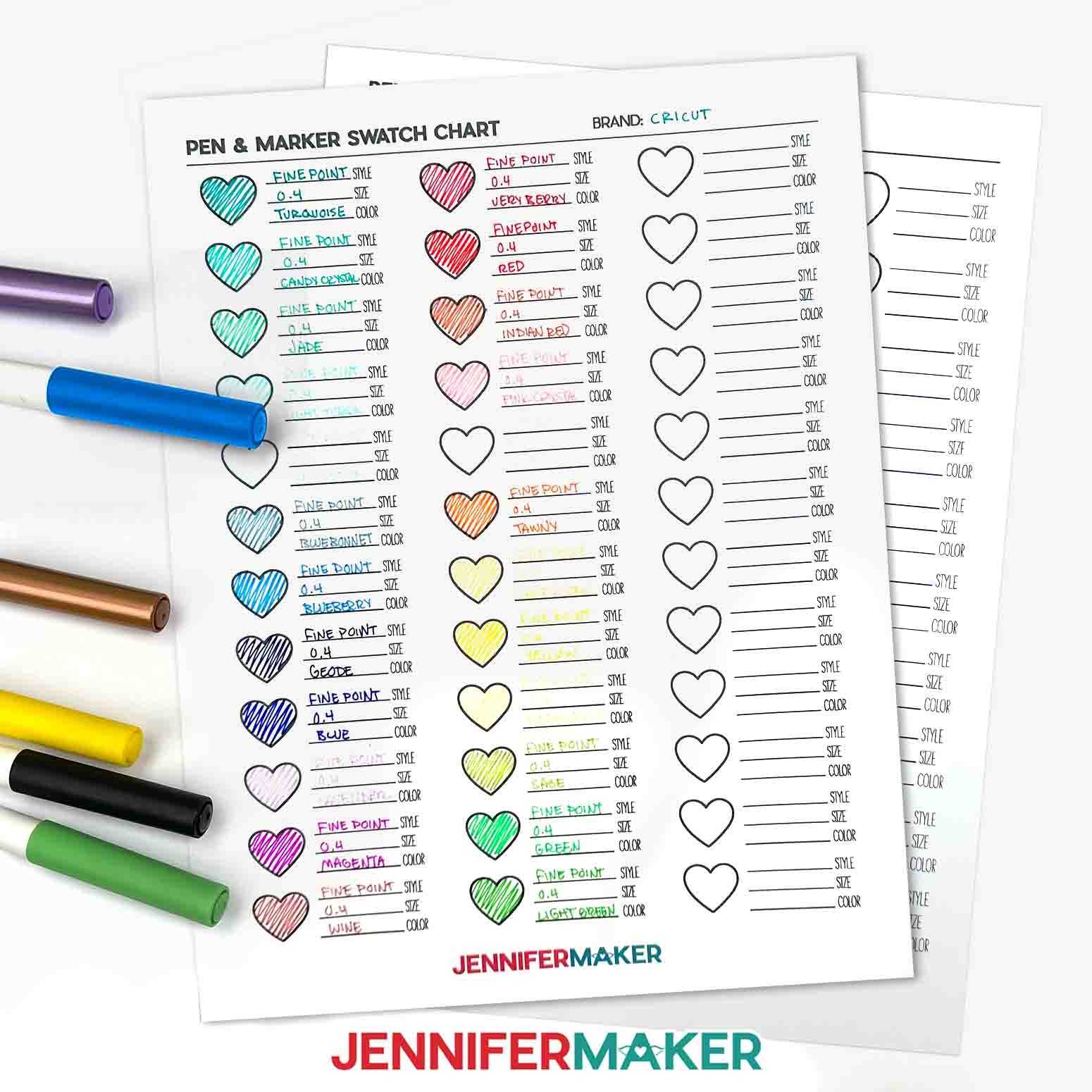 Free Pen Marker Color Swatch Chart SVG Printable Charts Jennifer Maker