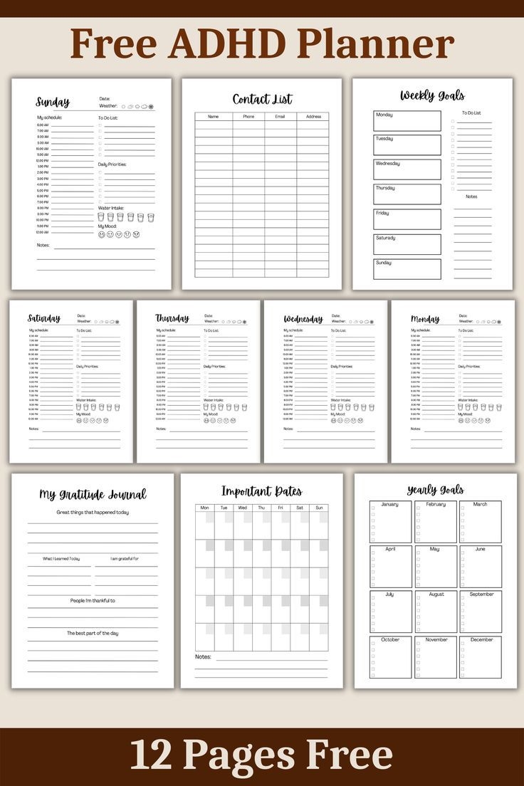 Free Printable ADHD Planner For Adults Free ADHD Planner Spring Aurora