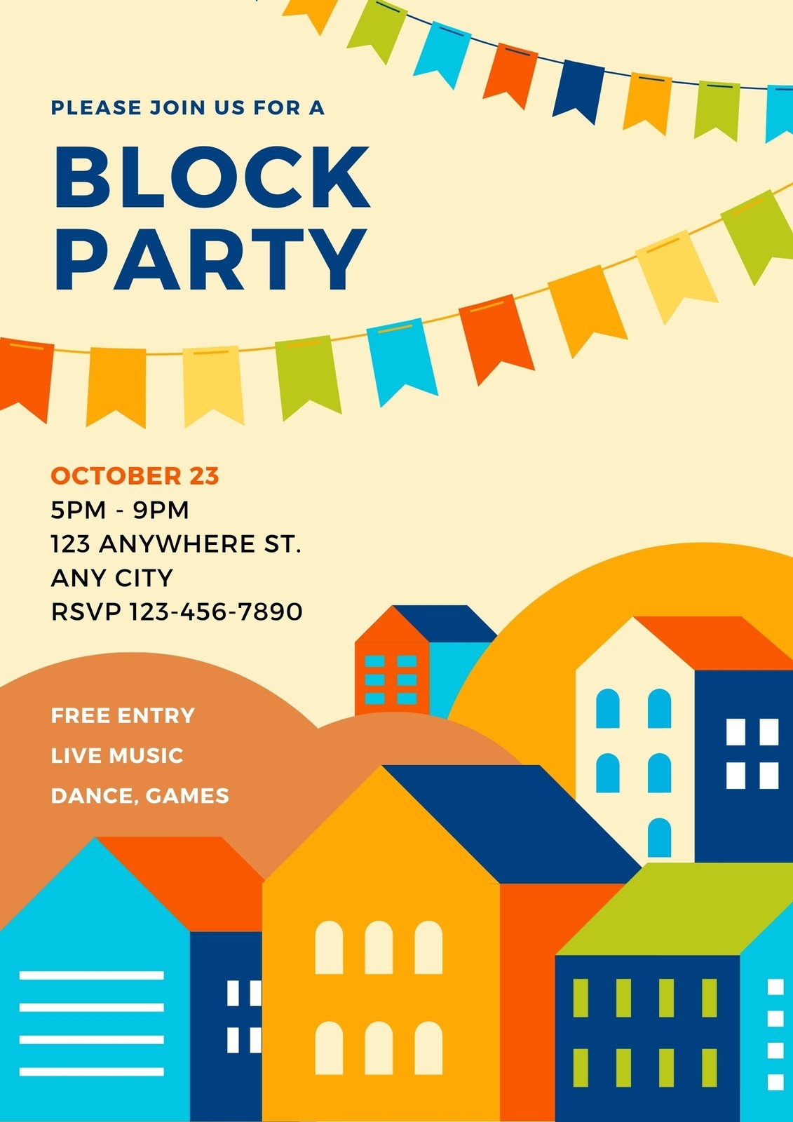 Free Printable Block Party Flyer Template Canva