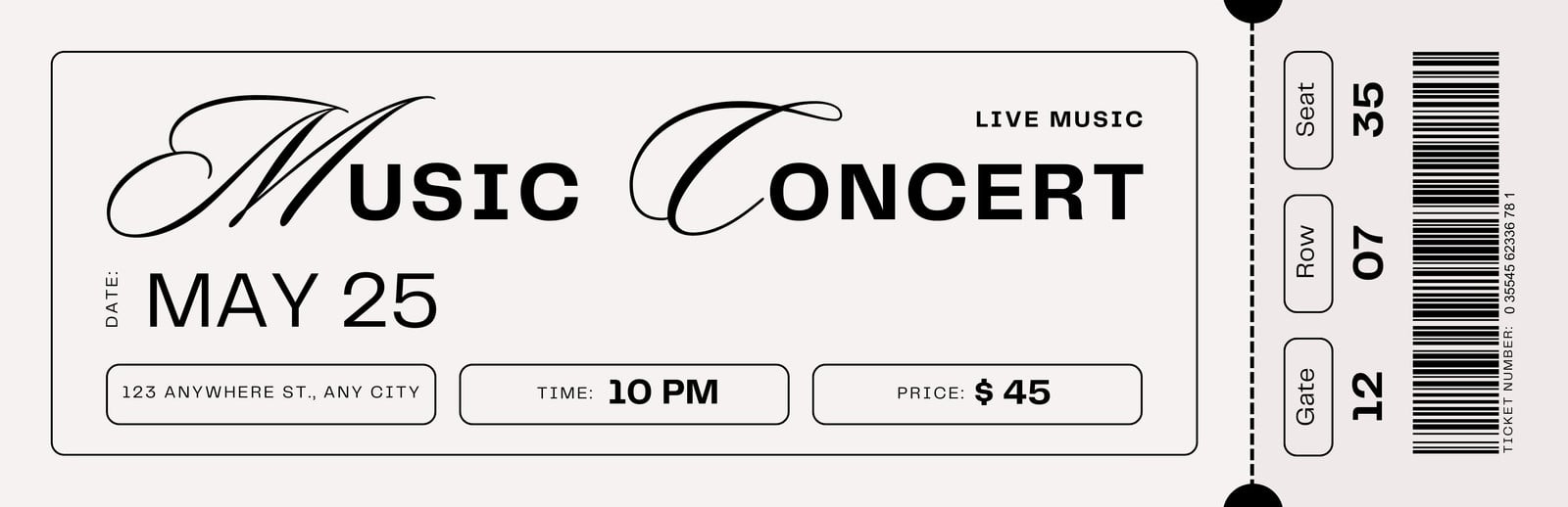 Free Printable Customizable Concert Ticket Templates Canva