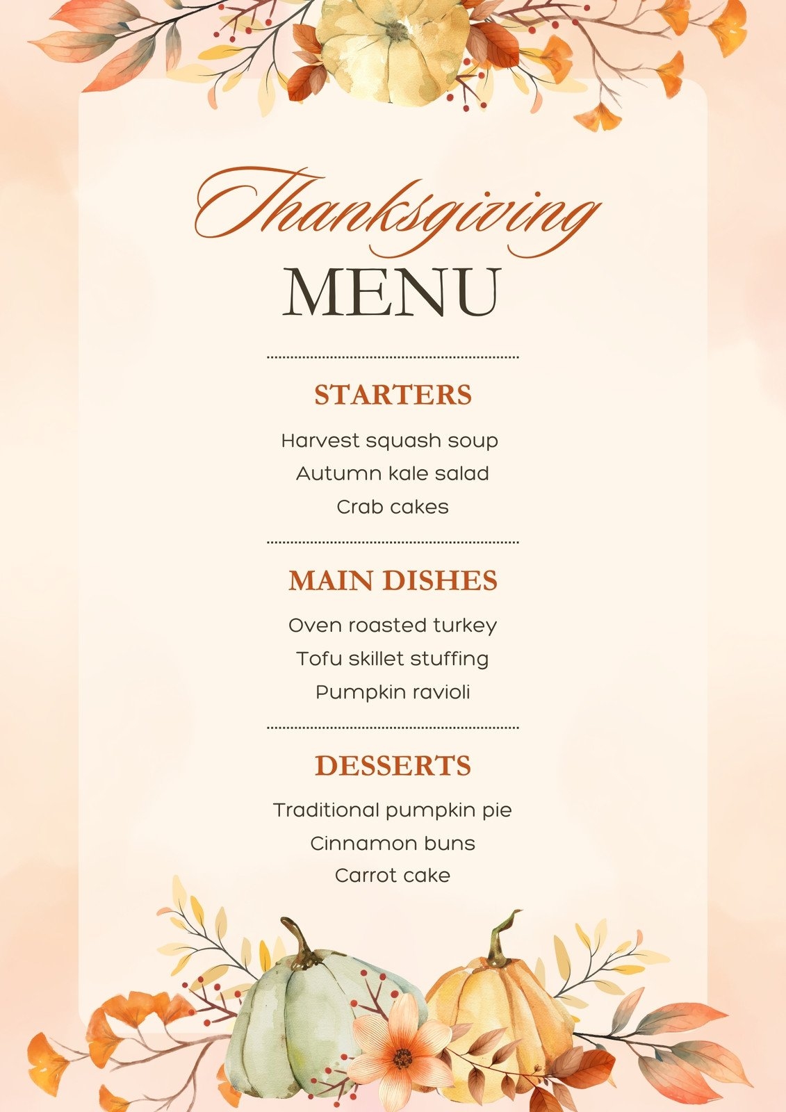 Free Printable Customizable Thanksgiving Menu Templates Canva