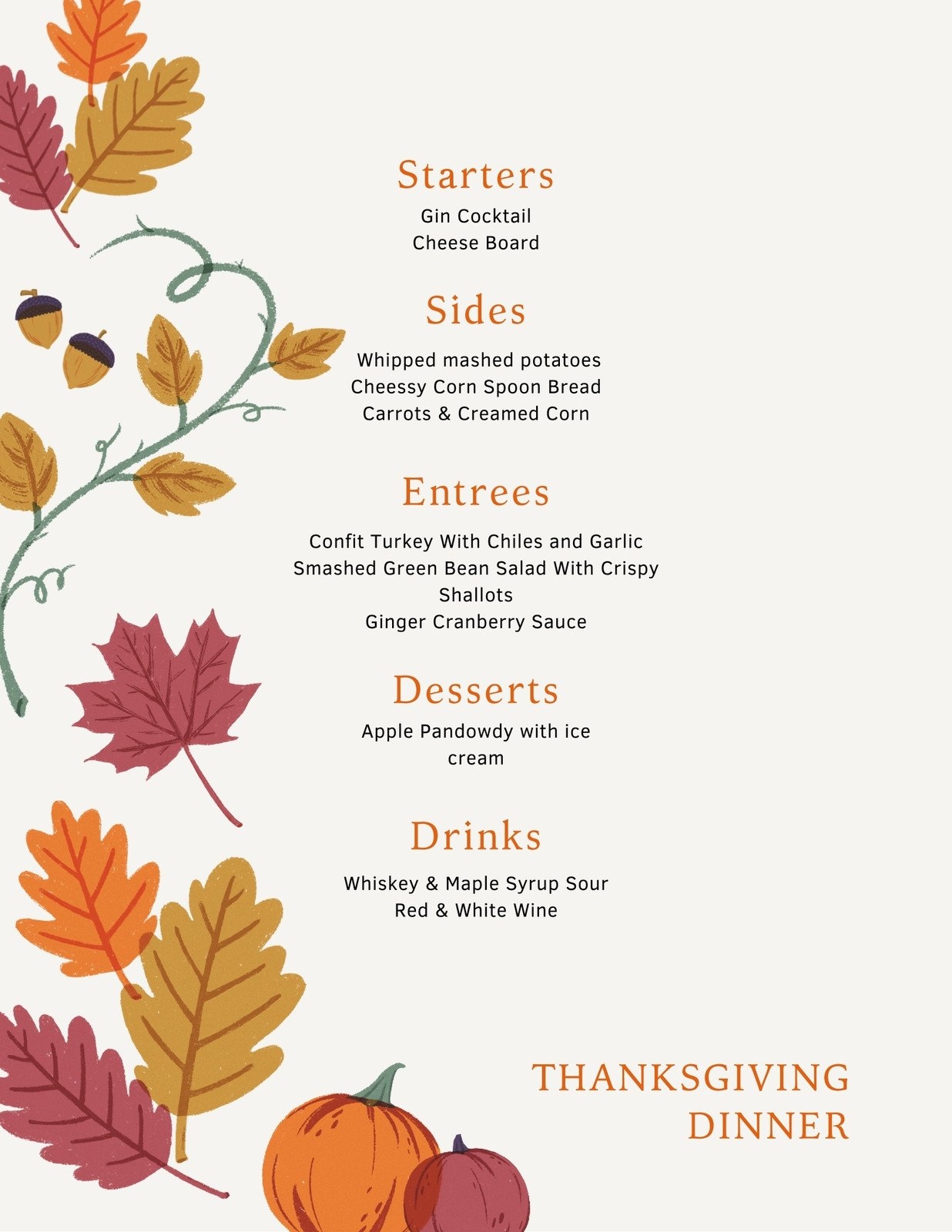 Free Printable Customizable Thanksgiving Menu Templates Canva