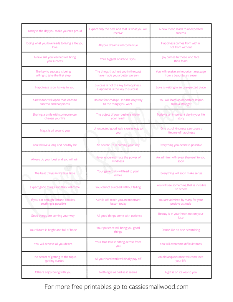 Printable Fortune Cookie Sayings Template