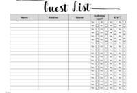 FREE Printable Guest List Template Customize Online