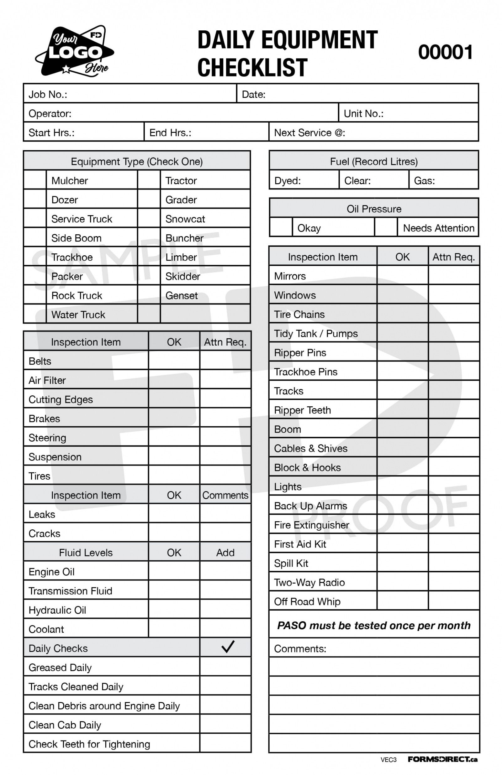 Free Printable Heavy Equipment Work Order Template Excel