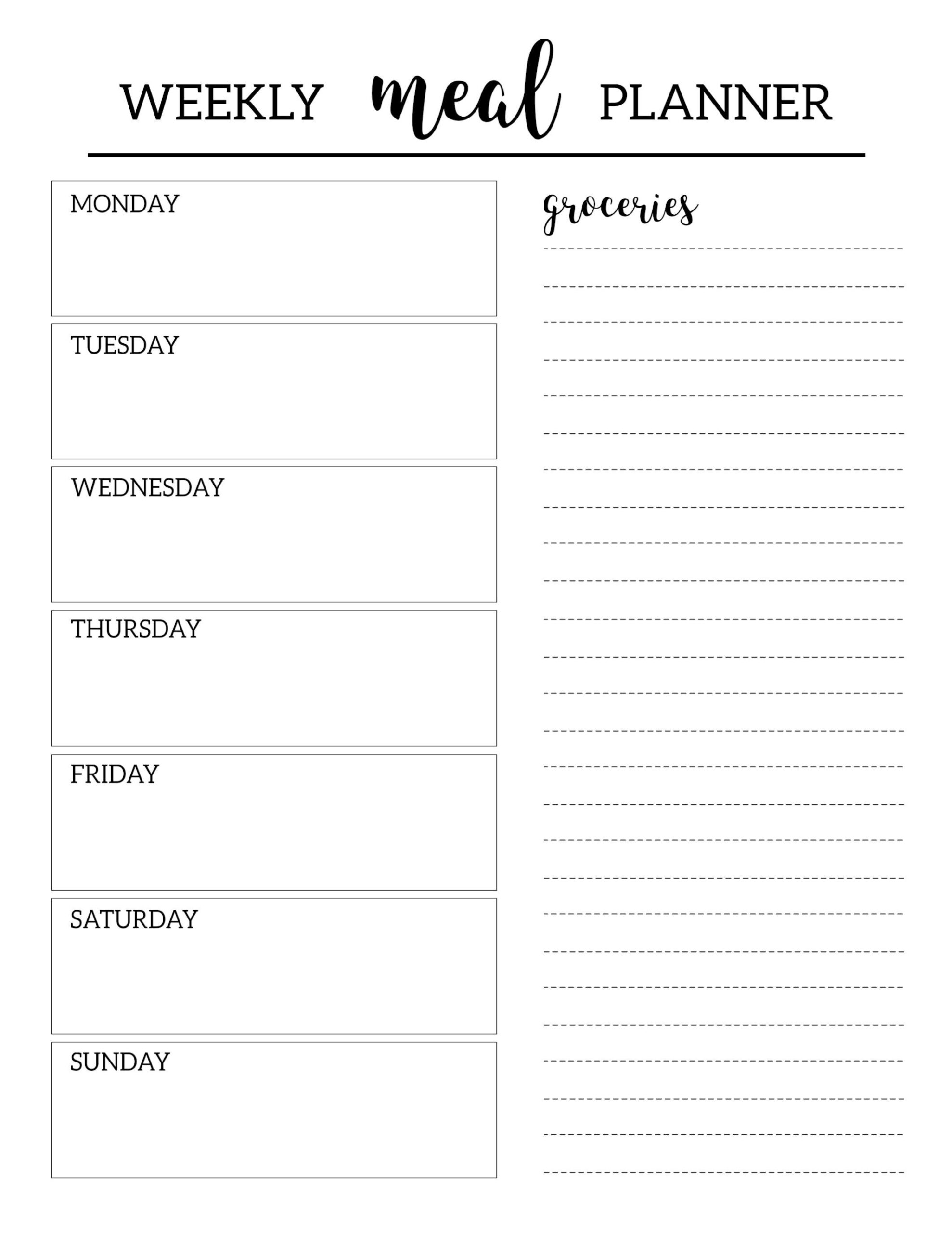 Printable Weekly Meal Planner Template