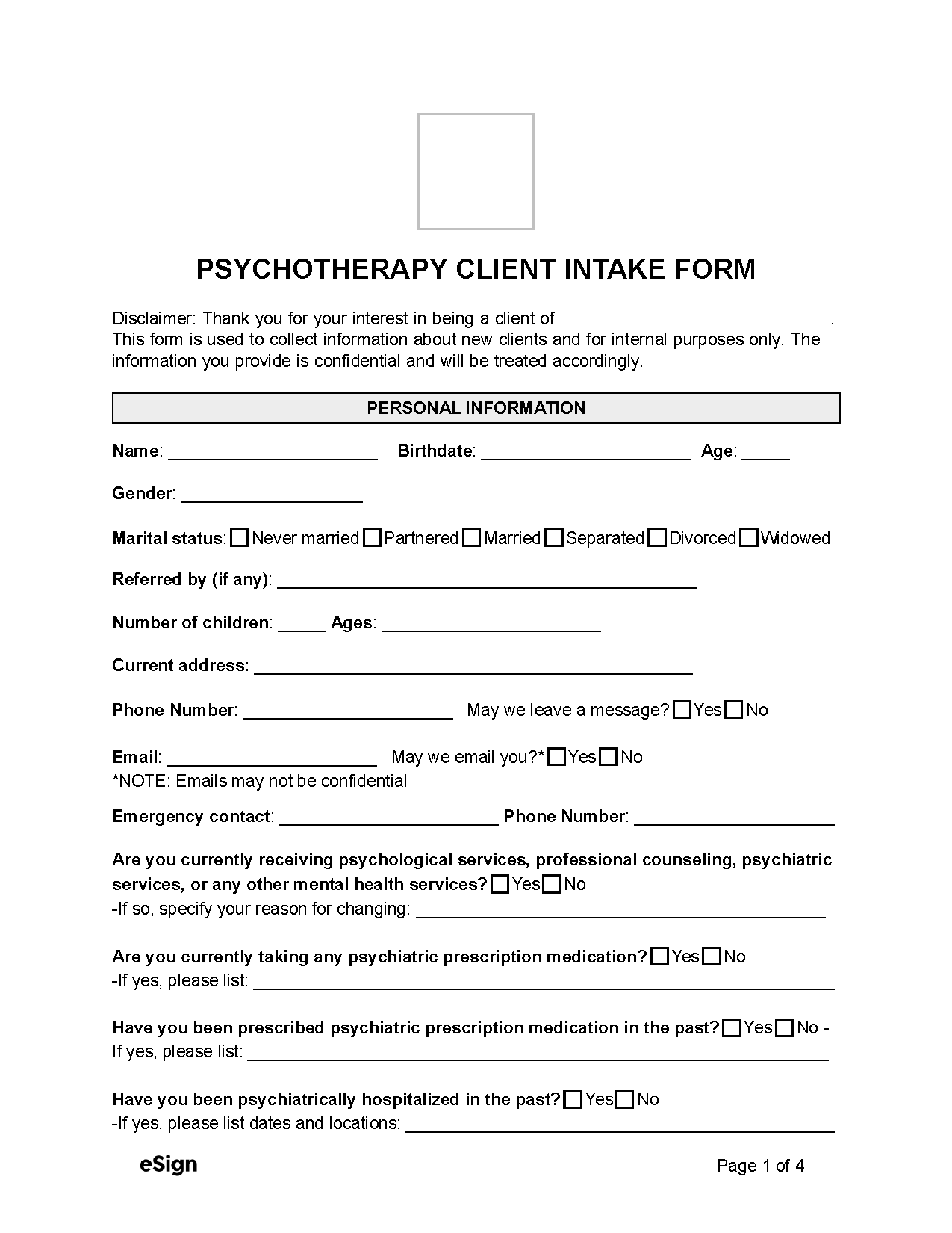 Printable Counselling Intake Form Template