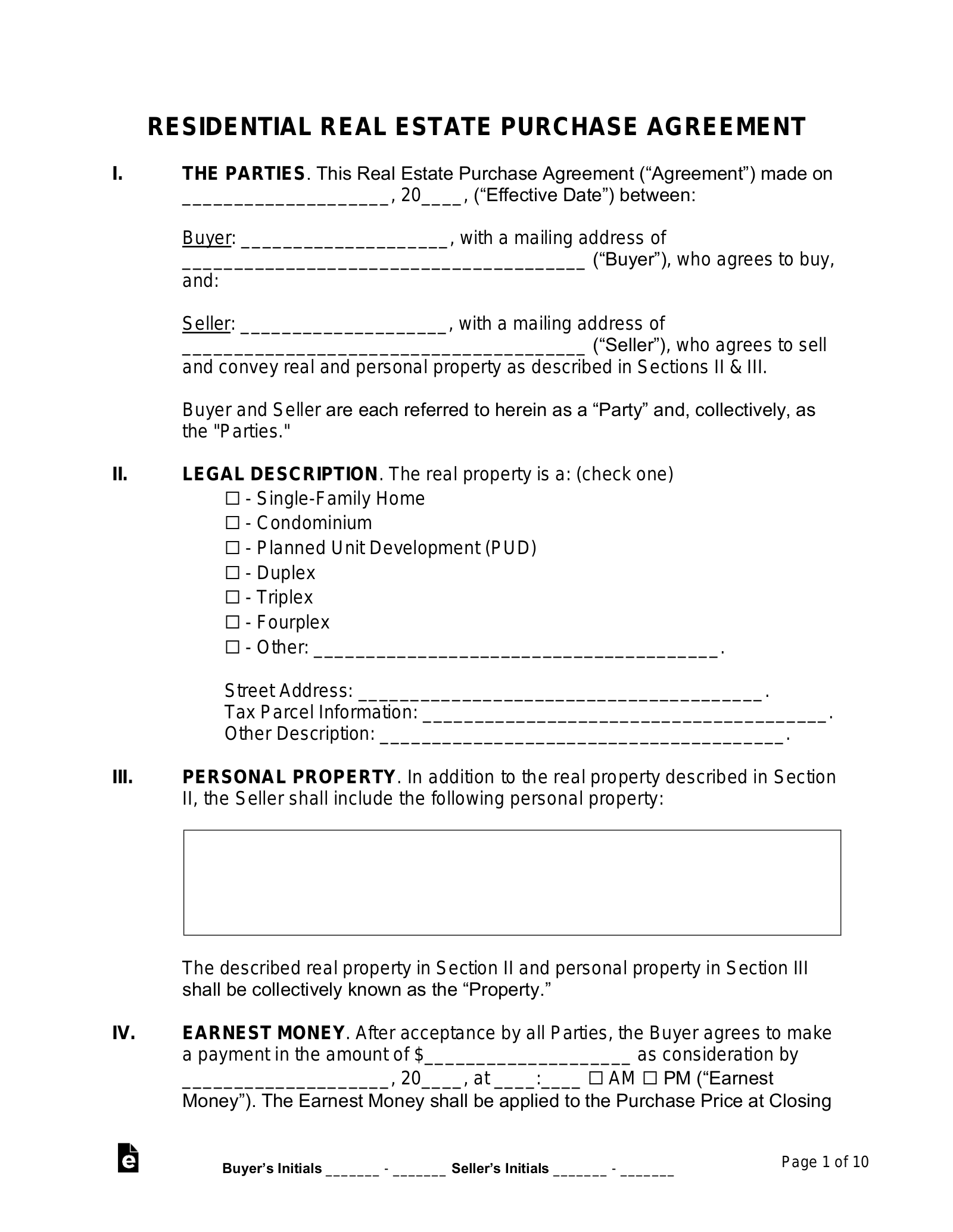 Free Purchase And Sale Agreement Template PDF Word EForms