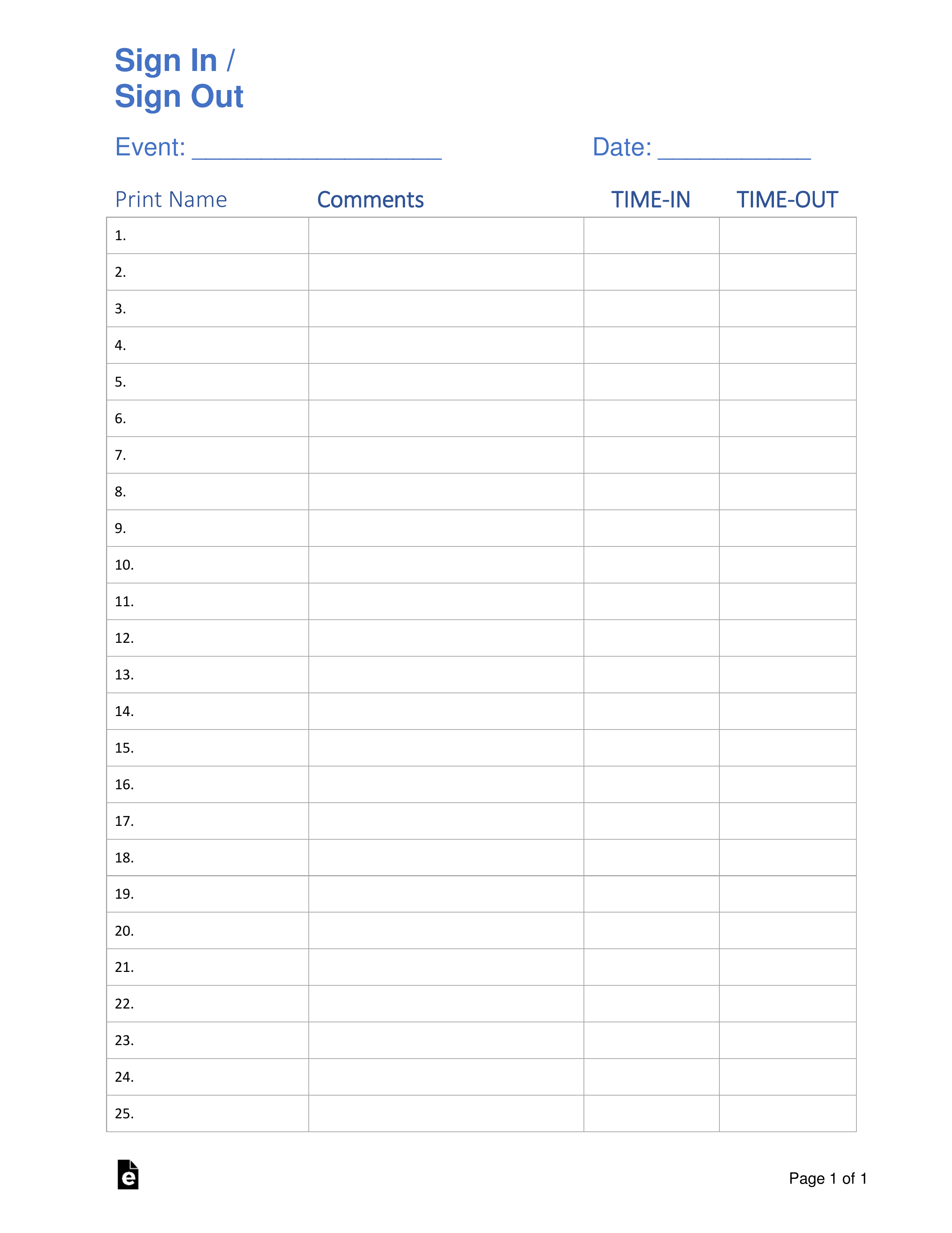 Free Sign In Sign Up Sheet Templates PDF Word EForms