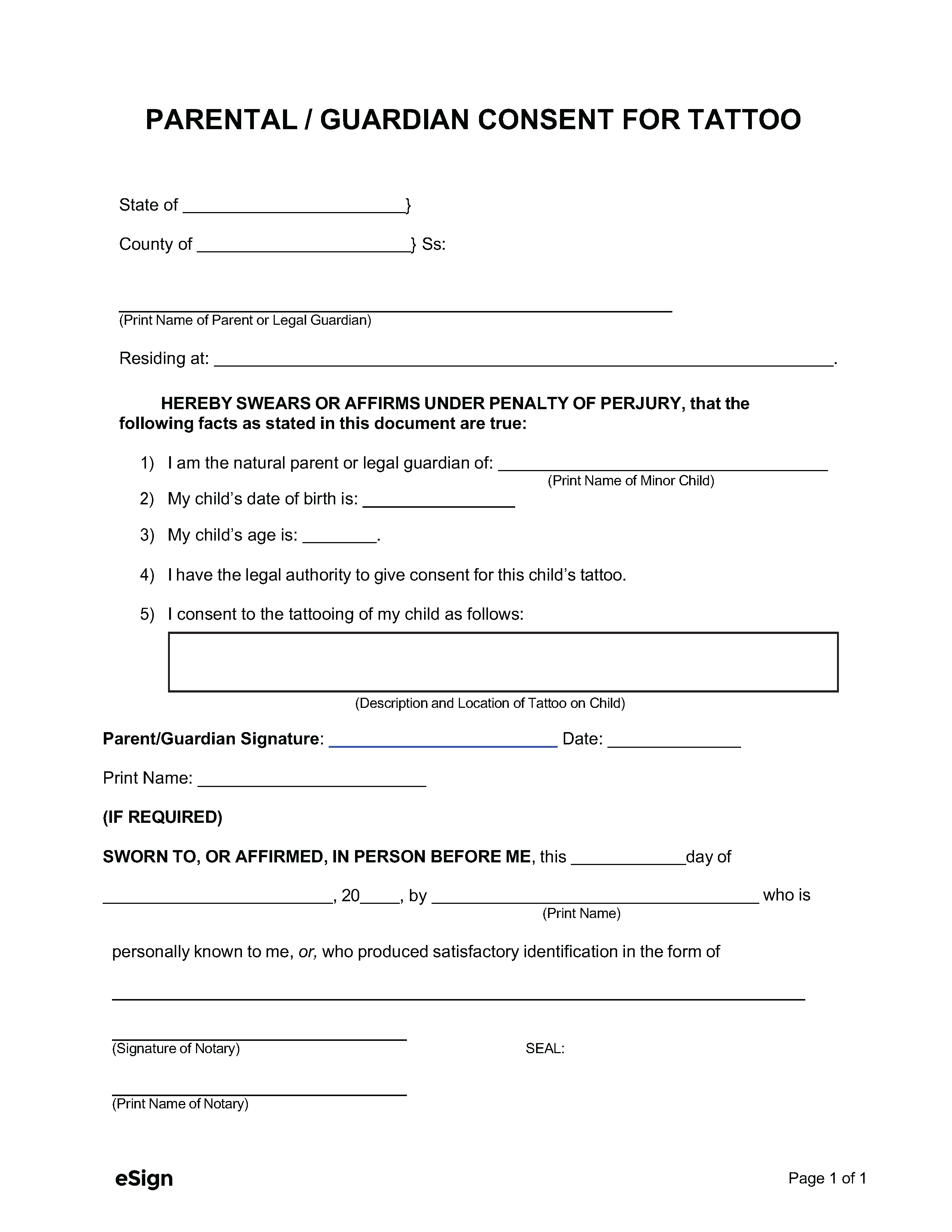 Tattoo Parental Consent Form Printable