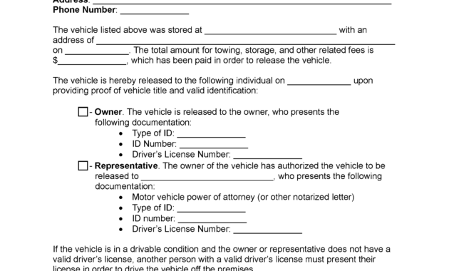 Printable Vehicle Release Form Template - Printables Template Free