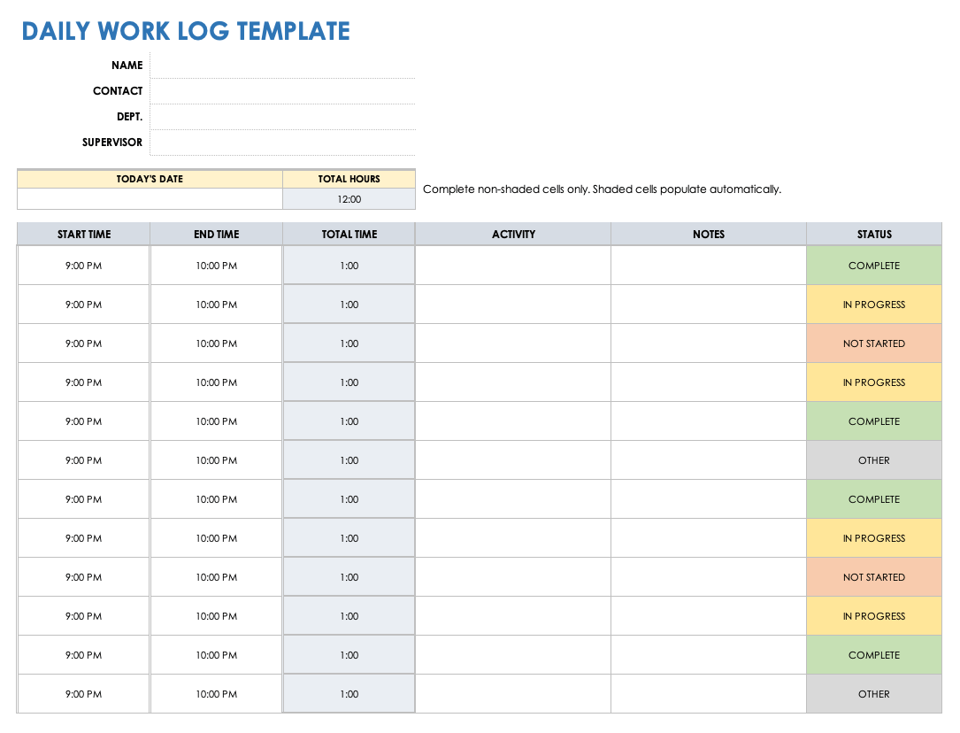 Free Work Log Templates With How To Examples Smartsheet