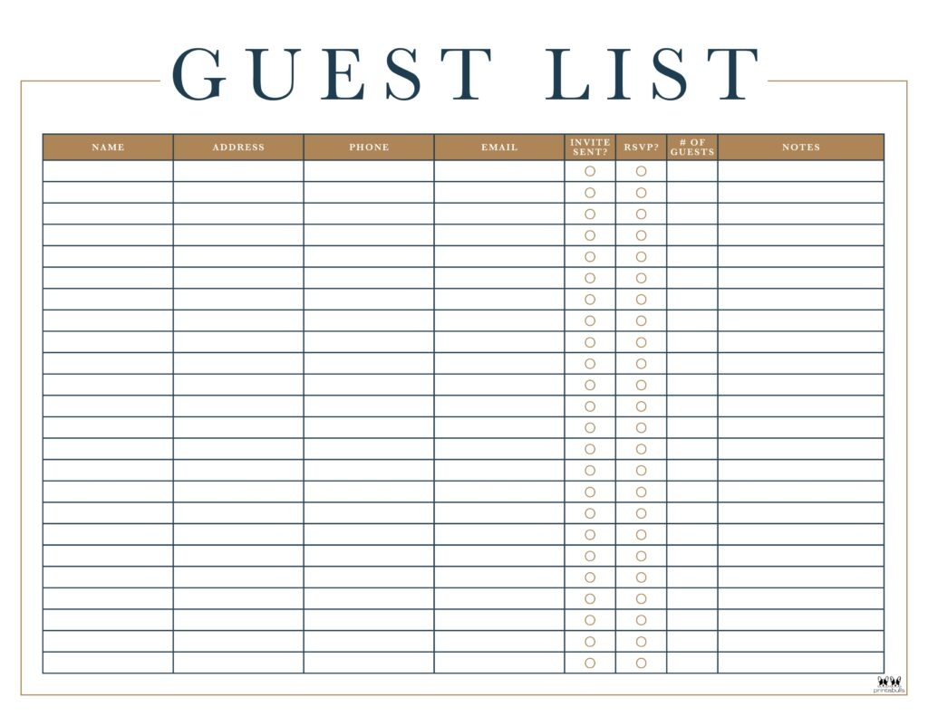 Free Printable Printable Wedding Guest List Template