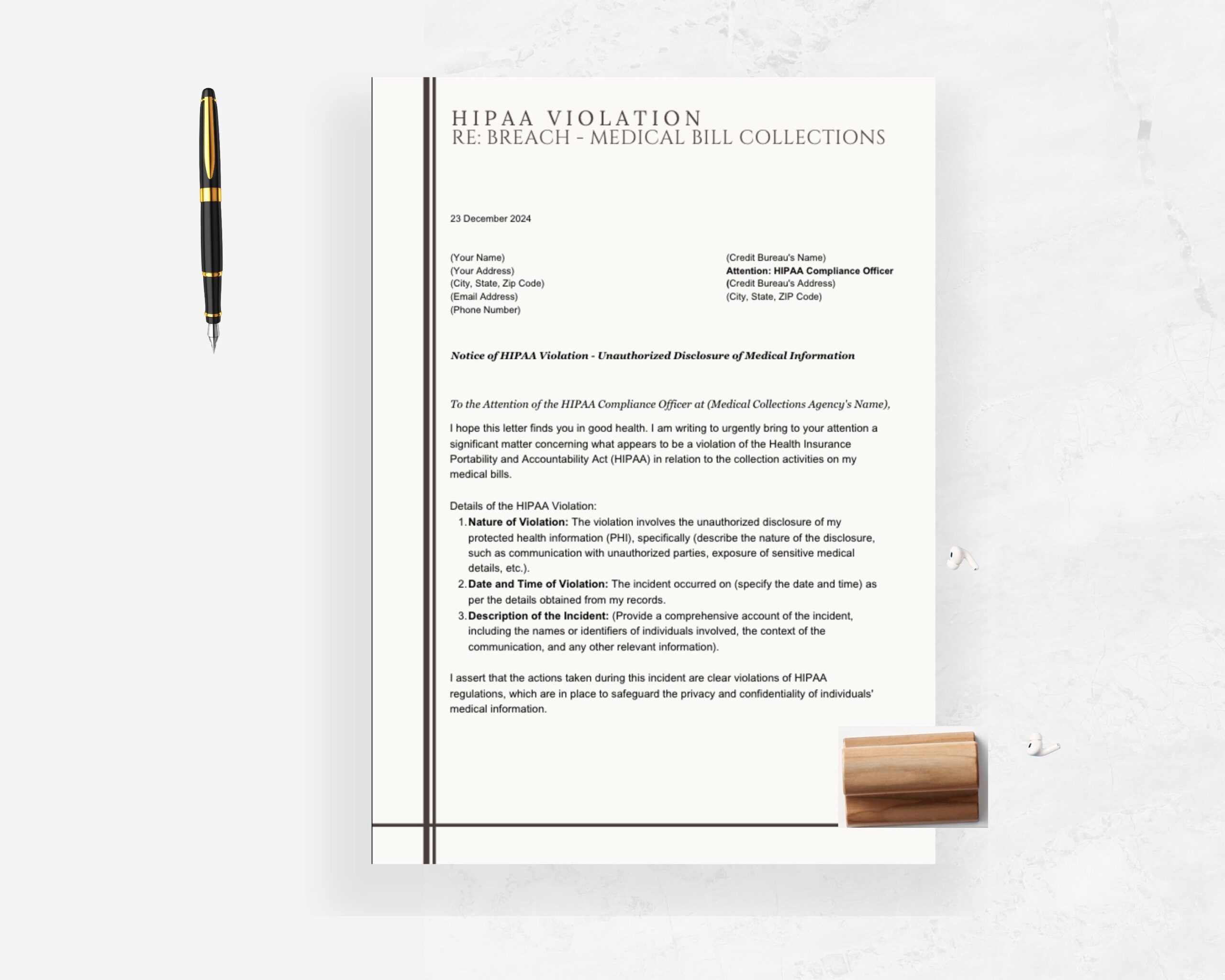 Printable Hipaa Violation Letter To Collection Agency Template