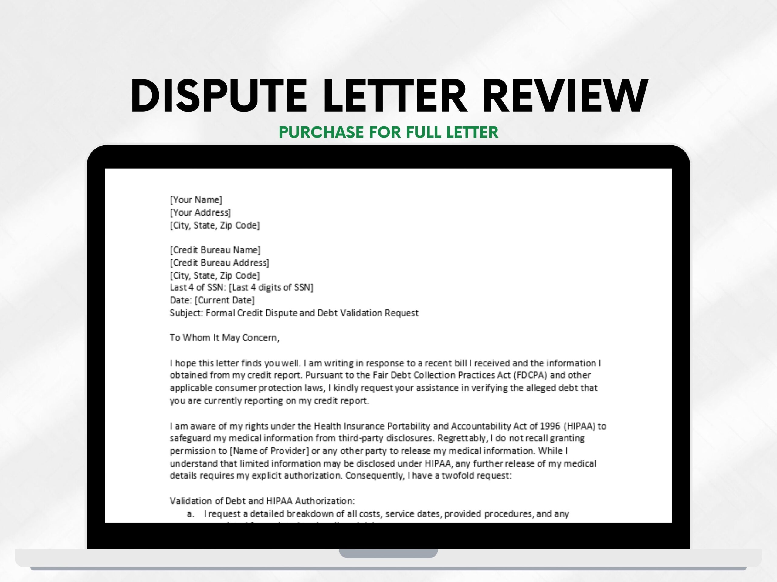 HIPAA Violation Medical Bills Debt Collection Credit Dispute Letter Template DIY Credit Repair Poor Bad Credit Fix Business Consumer Etsy Israel