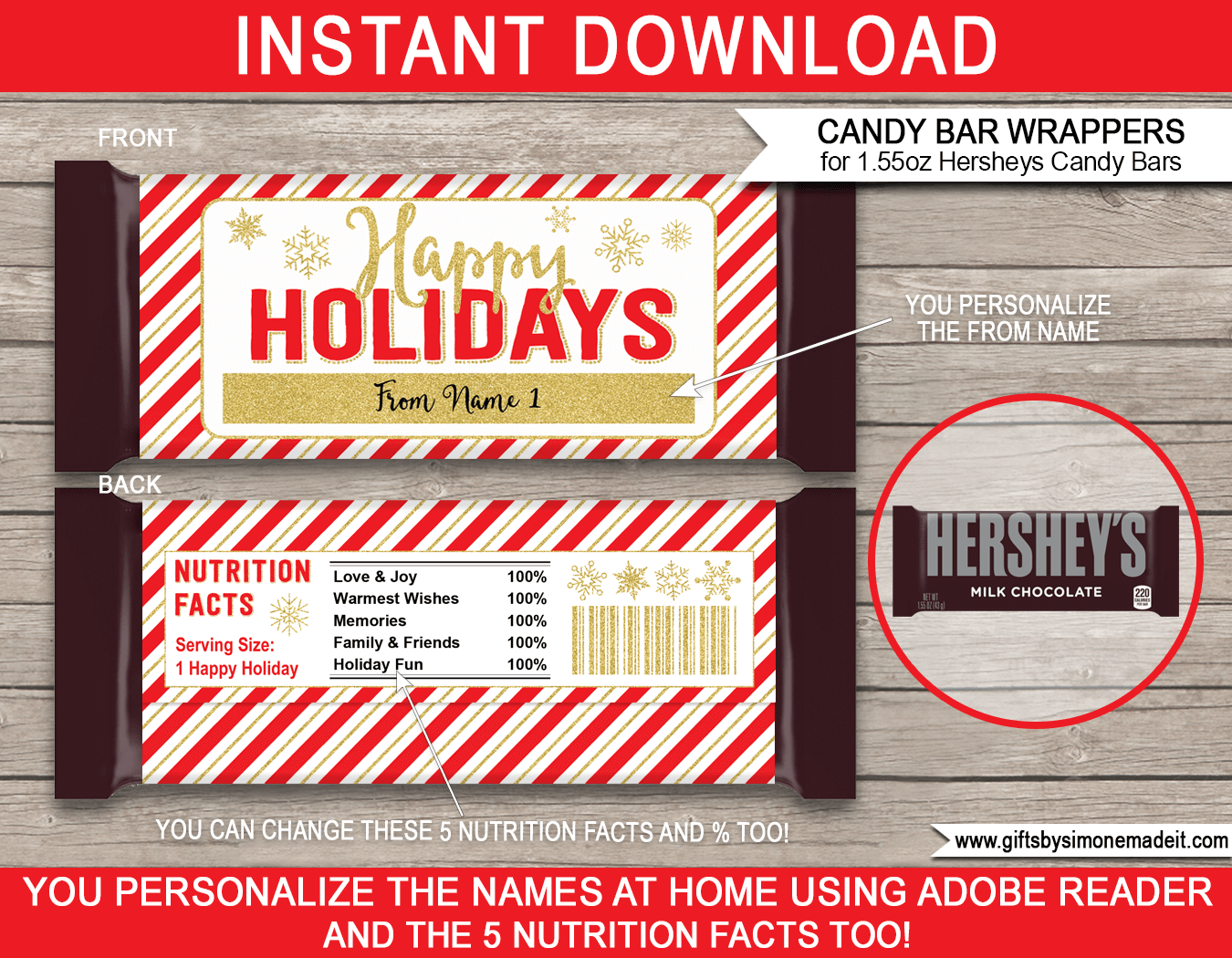 Holiday Hershey Bar Wrapper Template Personalized Candy Bar Labels