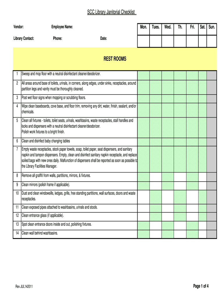 Janitorial Checklist Template Fill Online Printable Fillable Blank PdfFiller