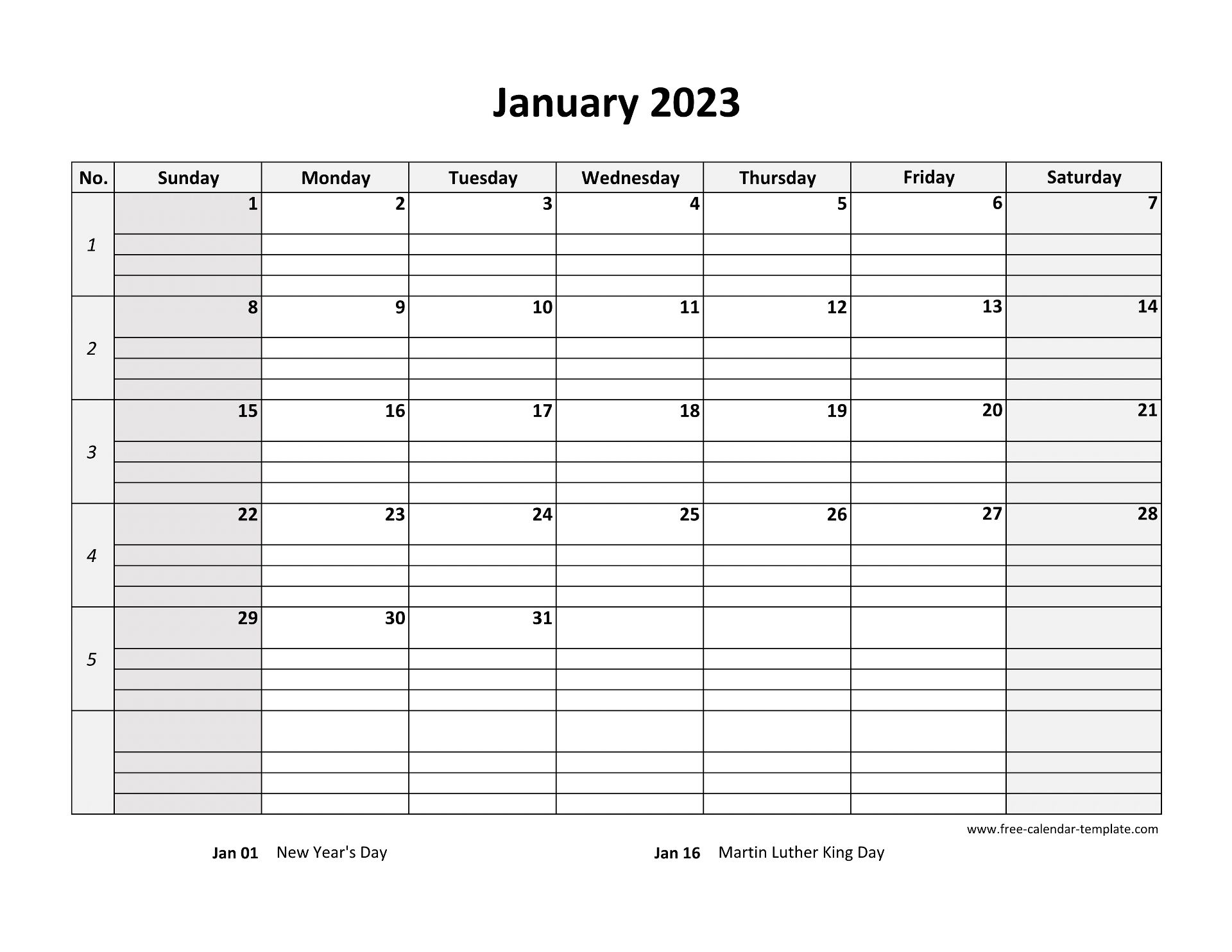 Free Printable January 2023 Calendar Template