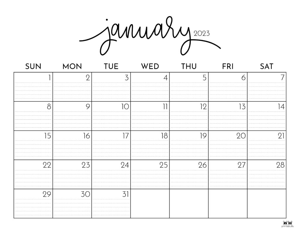 Free Monthly Calendar Template 2023 Printable