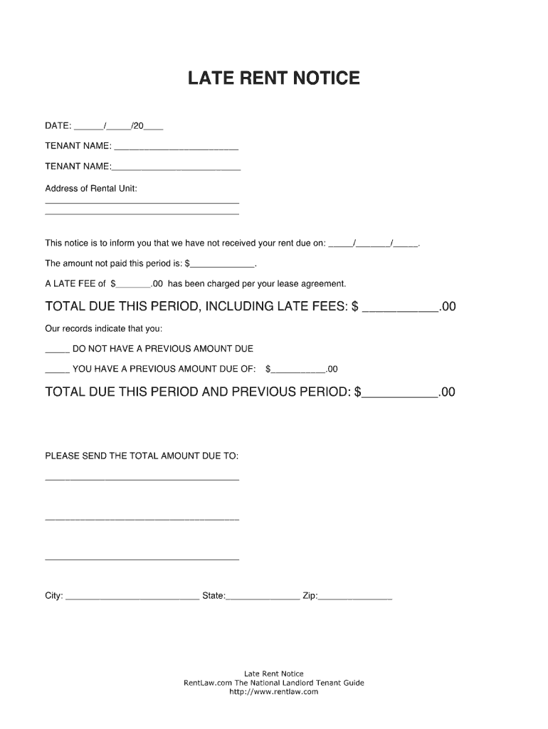 Late Rent Notice Template Fill Online Printable Fillable Blank PdfFiller