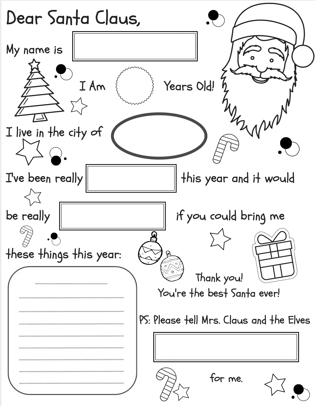 Letter To Santa Fill in Coloring Page FREE PRINTABLE 