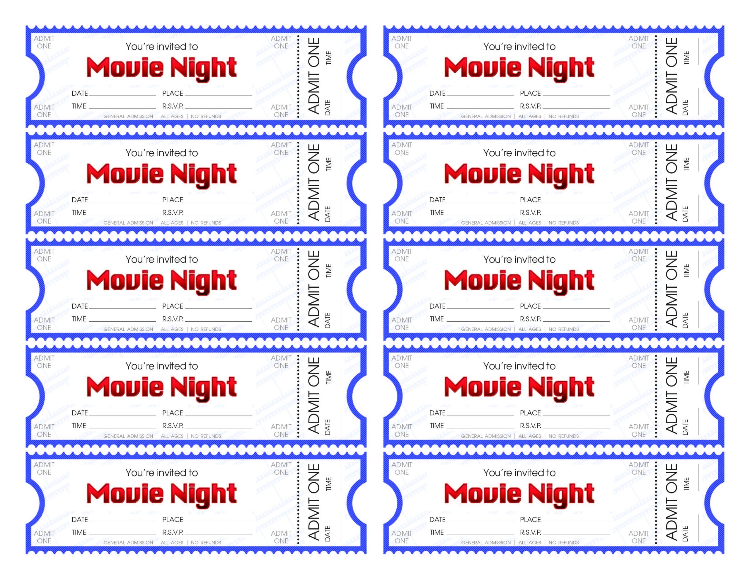 Free Printable Movie Tickets Template