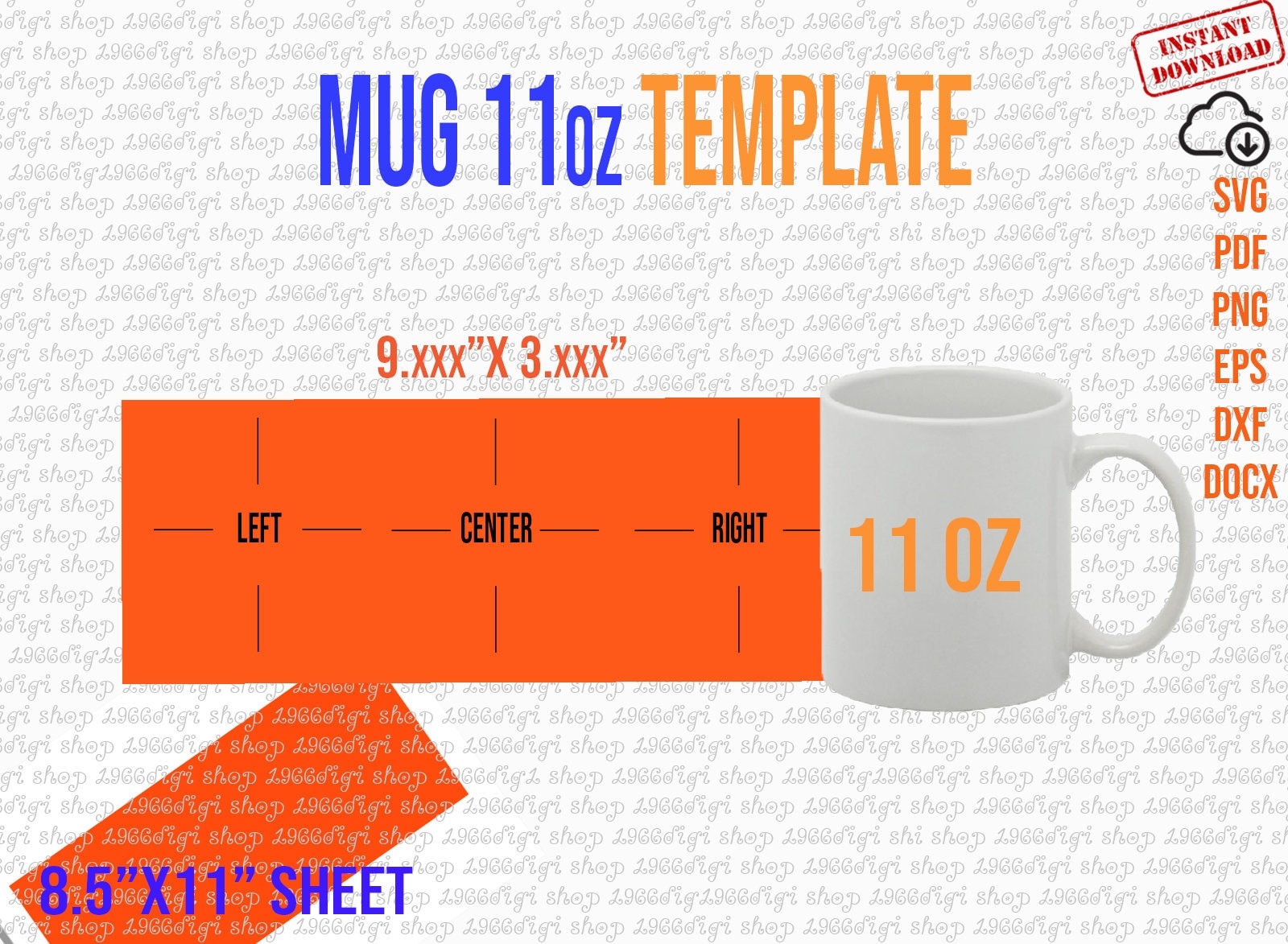 Mug 11oz Template 11 Oz Mug Template For Sublimation Full Wrap Mug 11 Oz Svg Cricut And Silhouette Instant Download Png Pdf Eps Dxf Docx Etsy