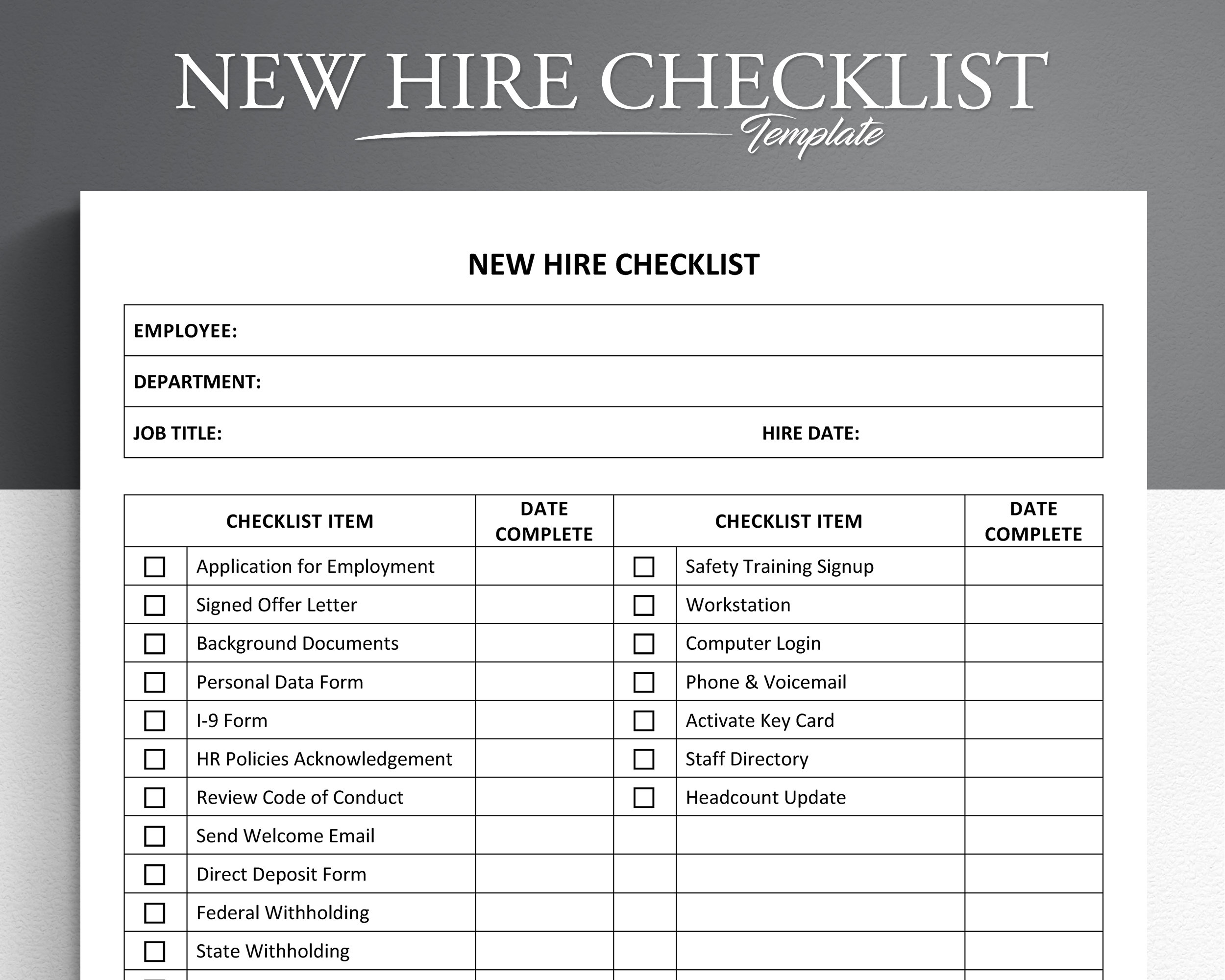 New Hire Checklist Employee Onboarding Checklist HR New Employee Form Etsy