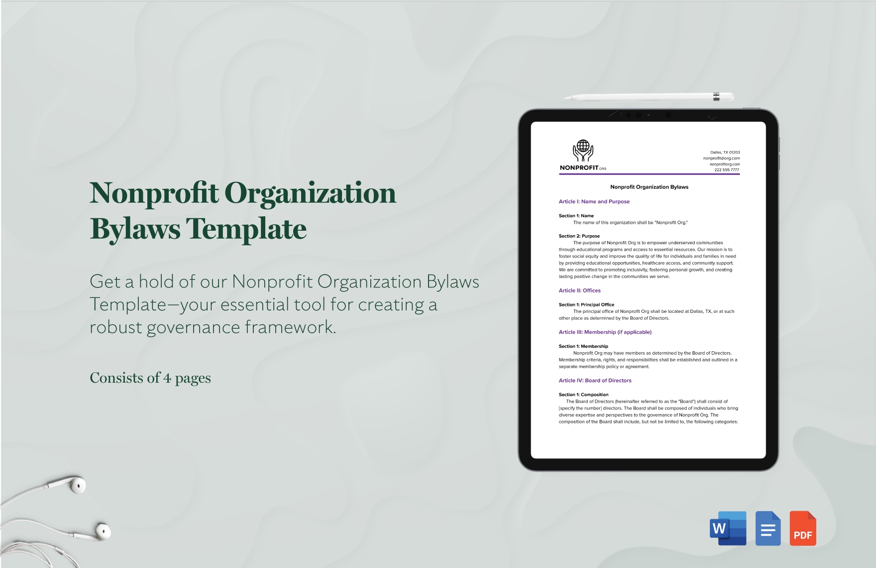 Printable Non Profit Organization Nonprofit Bylaws Template