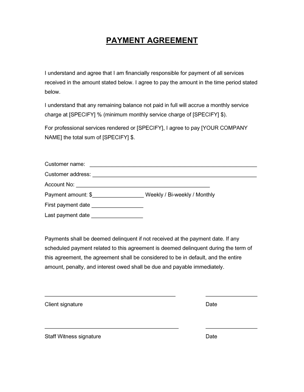 Payment Agreement Template Download 