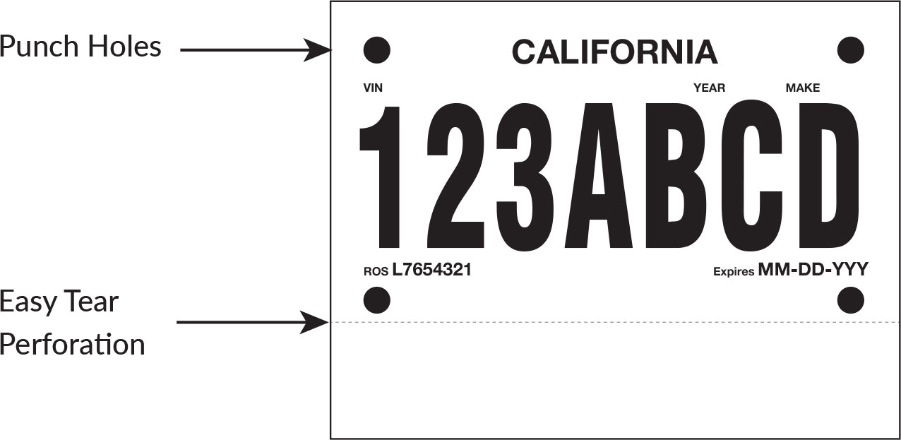 Poliprint Single Perf Temporary License Plate Paper BPI Custom Printing