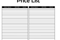 Price Sheet Template Printable