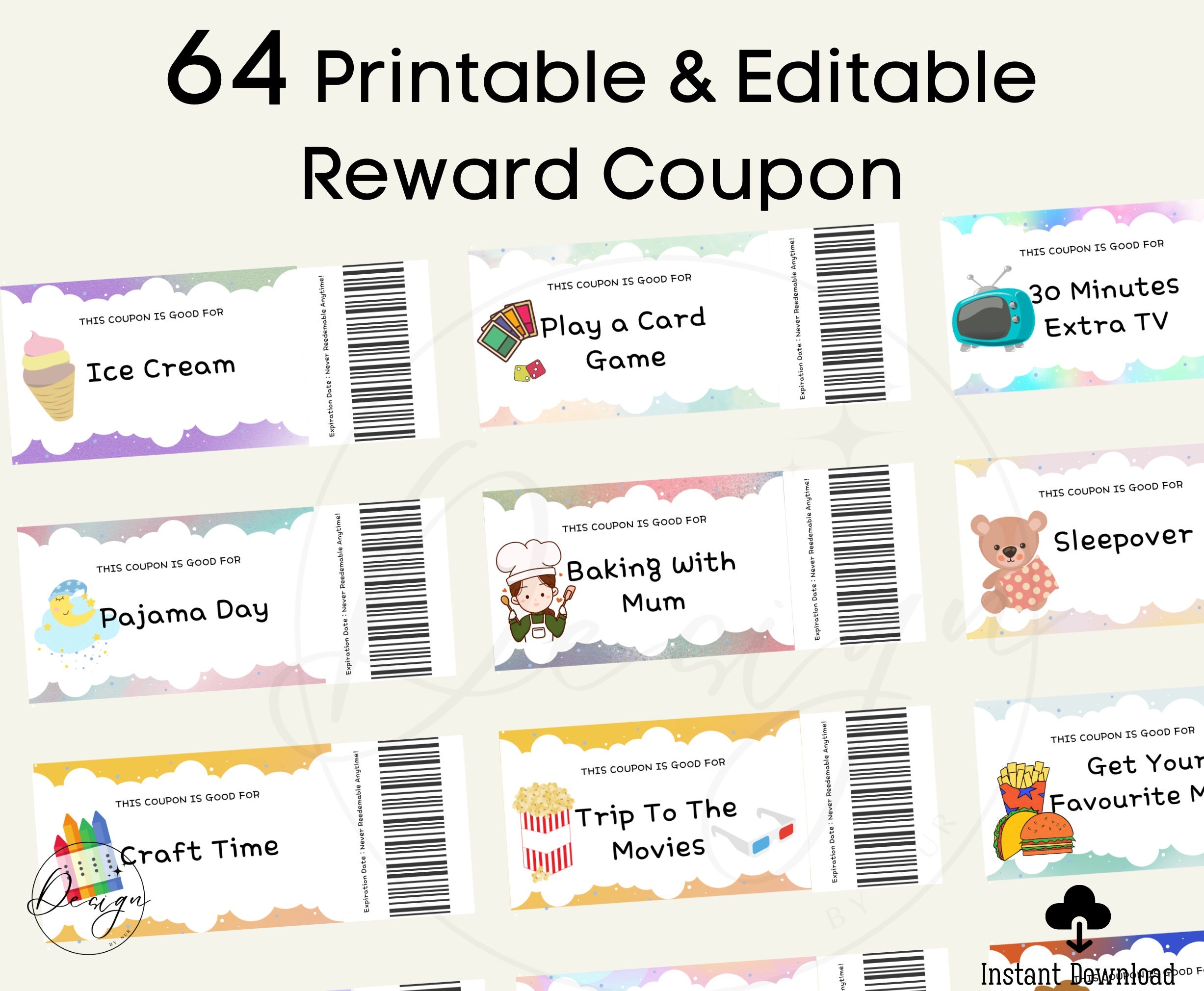 Printable Kids Reward Coupons Editable Reward Coupons Pre filled Rewards Coupons Blank Editable Template Good Behavior Love Coupons Etsy